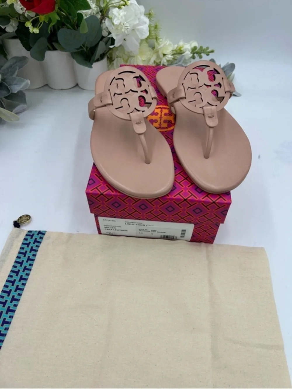 Women’s Tory Burch, MILLER soft calf, leather sandals in light sand size 10